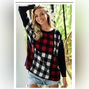 NWOT BiBi Checkered Print‎ Color
Block Sweater sz XL